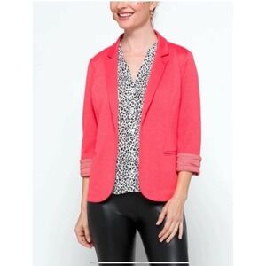 Skies Are Blue Knit Blazer Jacket Womens XL Coral Open Front Striped Cuff - NWT